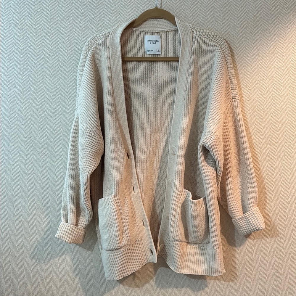 Abercrombie & Fitch Cream Knit Cardigan Sweater